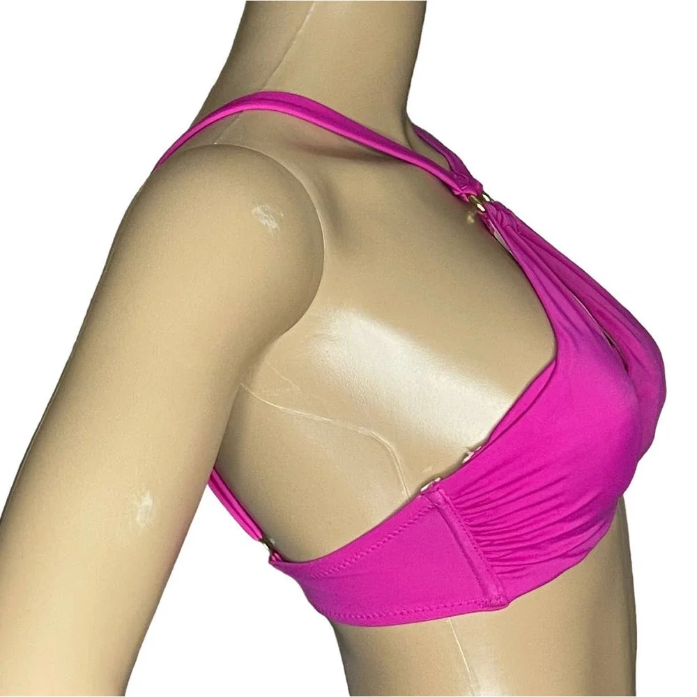 L'Agent by Agent Procovateur Women's Adrina Criss Cross Halter Bikini Top Pink S